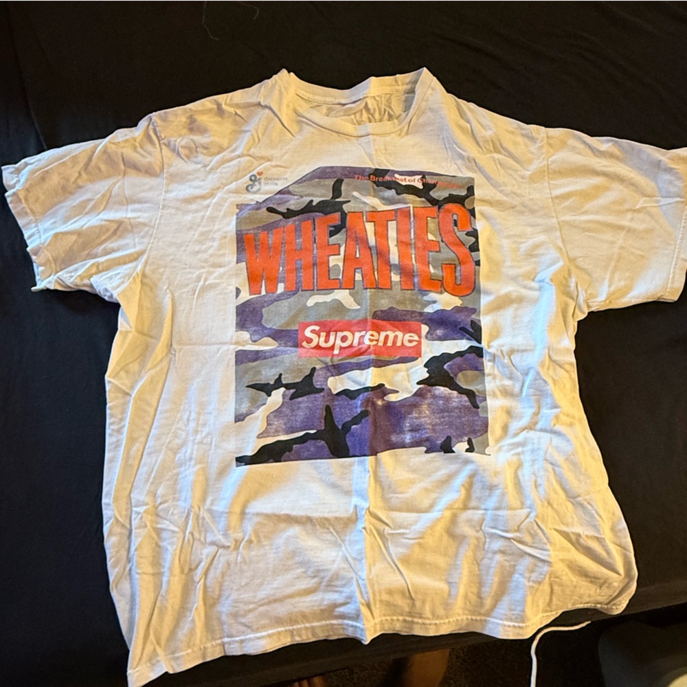 Supreme White Tee with Camouflage Graphic